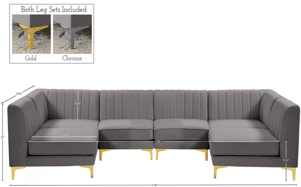 Alina Velvet / Engineered Wood / Metal / Foam Contemporary Grey Velvet Modular Sectional - 119" W x 59.5" D x 31" H