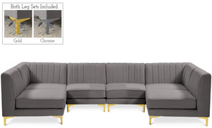 Alina Velvet / Engineered Wood / Metal / Foam Contemporary Grey Velvet Modular Sectional - 119" W x 59.5" D x 31" H