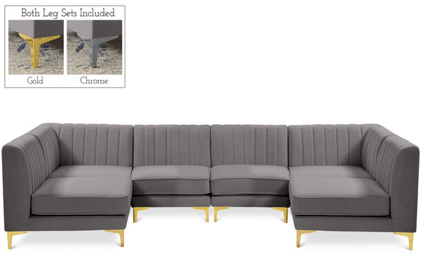 Alina Velvet / Engineered Wood / Metal / Foam Contemporary Grey Velvet Modular Sectional - 119" W x 59.5" D x 31" H