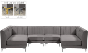 Alina Velvet / Engineered Wood / Metal / Foam Contemporary Grey Velvet Modular Sectional - 119" W x 59.5" D x 31" H