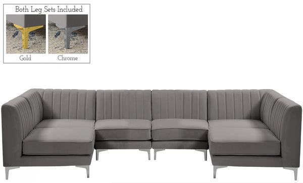Alina Velvet / Engineered Wood / Metal / Foam Contemporary Grey Velvet Modular Sectional - 119" W x 59.5" D x 31" H