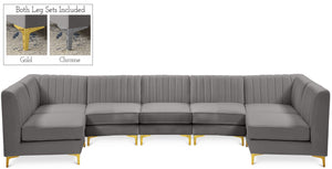 Alina Velvet / Engineered Wood / Metal / Foam Contemporary Grey Velvet Modular Sectional - 145" W x 59.5" D x 31" H