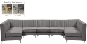 Alina Velvet / Engineered Wood / Metal / Foam Contemporary Grey Velvet Modular Sectional - 145" W x 59.5" D x 31" H