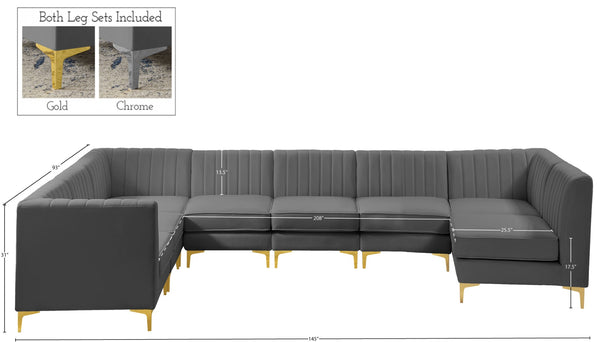 Alina Velvet / Engineered Wood / Metal / Foam Contemporary Grey Velvet Modular Sectional - 119" W x 119" D x 31" H