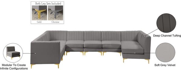 Alina Velvet / Engineered Wood / Metal / Foam Contemporary Grey Velvet Modular Sectional - 119" W x 119" D x 31" H