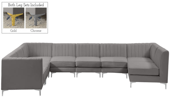 Alina Velvet / Engineered Wood / Metal / Foam Contemporary Grey Velvet Modular Sectional - 119" W x 119" D x 31" H