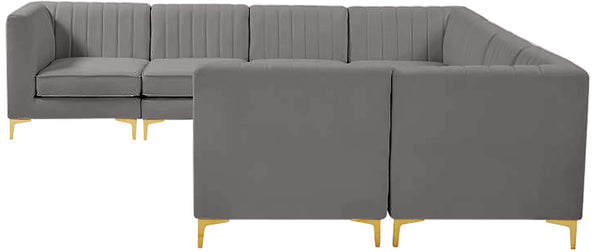 Alina Velvet / Engineered Wood / Metal / Foam Contemporary Grey Velvet Modular Sectional - 119" W x 119" D x 31" H