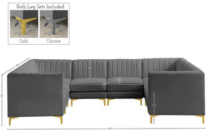 Alina Velvet / Engineered Wood / Metal / Foam Contemporary Grey Velvet Modular Sectional - 119" W x 93" D x 31" H