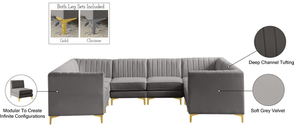 Alina Velvet / Engineered Wood / Metal / Foam Contemporary Grey Velvet Modular Sectional - 119" W x 93" D x 31" H