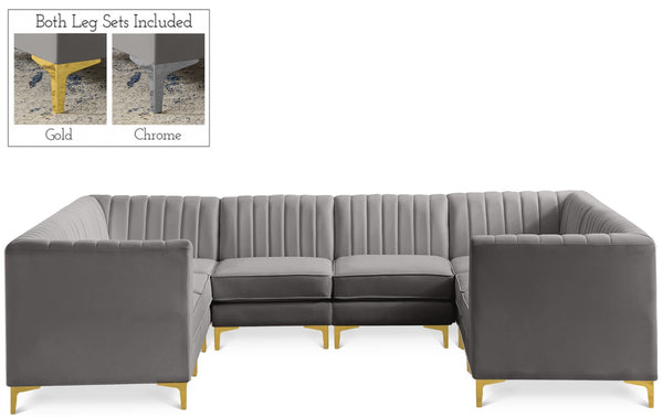 Alina Velvet / Engineered Wood / Metal / Foam Contemporary Grey Velvet Modular Sectional - 119" W x 93" D x 31" H
