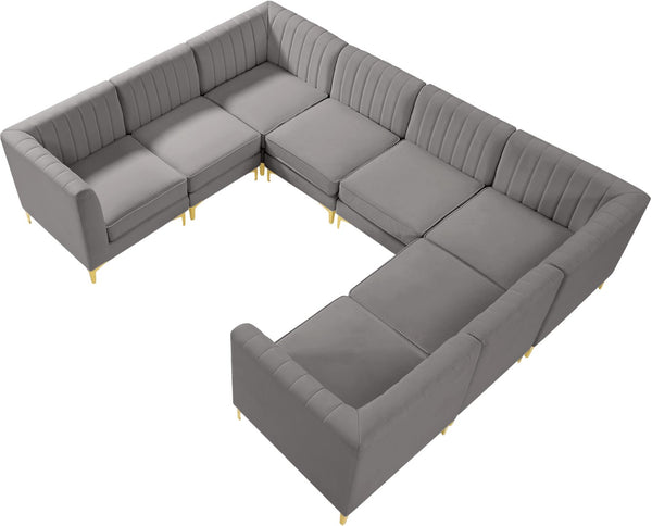 Alina Velvet / Engineered Wood / Metal / Foam Contemporary Grey Velvet Modular Sectional - 119" W x 93" D x 31" H