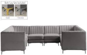 Alina Velvet / Engineered Wood / Metal / Foam Contemporary Grey Velvet Modular Sectional - 119" W x 93" D x 31" H