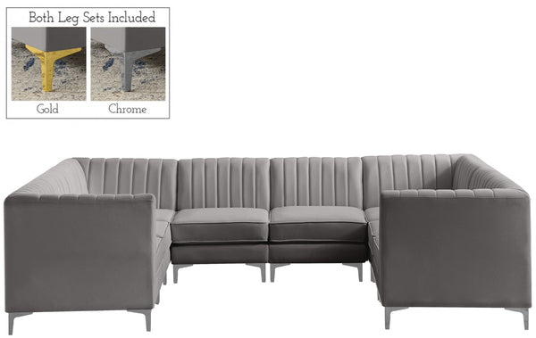 Alina Velvet / Engineered Wood / Metal / Foam Contemporary Grey Velvet Modular Sectional - 119" W x 93" D x 31" H