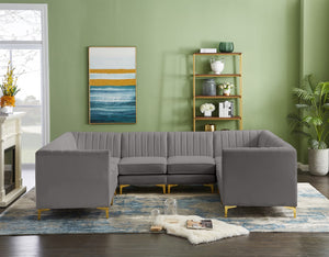 Alina Velvet / Engineered Wood / Metal / Foam Contemporary Grey Velvet Modular Sectional - 119" W x 93" D x 31" H
