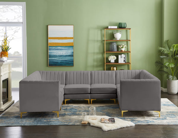 Alina Velvet / Engineered Wood / Metal / Foam Contemporary Grey Velvet Modular Sectional - 119" W x 93" D x 31" H