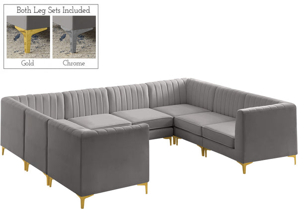 Alina Velvet / Engineered Wood / Metal / Foam Contemporary Grey Velvet Modular Sectional - 119" W x 93" D x 31" H