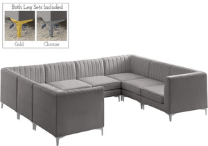 Alina Velvet / Engineered Wood / Metal / Foam Contemporary Grey Velvet Modular Sectional - 119" W x 93" D x 31" H