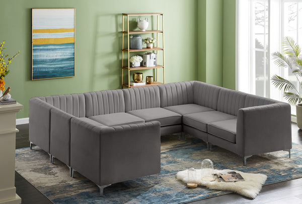 Alina Velvet / Engineered Wood / Metal / Foam Contemporary Grey Velvet Modular Sectional - 119" W x 93" D x 31" H