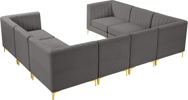 Alina Velvet / Engineered Wood / Metal / Foam Contemporary Grey Velvet Modular Sectional - 119" W x 93" D x 31" H