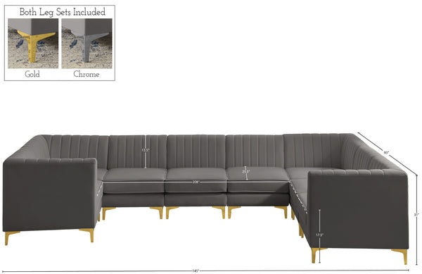 Alina Velvet / Engineered Wood / Metal / Foam Contemporary Grey Velvet Modular Sectional - 145" W x 93" D x 31" H