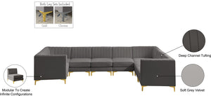 Alina Velvet / Engineered Wood / Metal / Foam Contemporary Grey Velvet Modular Sectional - 145" W x 93" D x 31" H