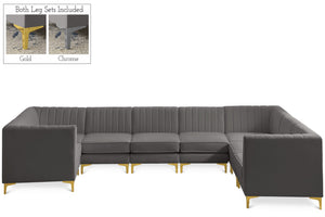 Alina Velvet / Engineered Wood / Metal / Foam Contemporary Grey Velvet Modular Sectional - 145" W x 93" D x 31" H