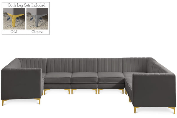 Alina Velvet / Engineered Wood / Metal / Foam Contemporary Grey Velvet Modular Sectional - 145" W x 93" D x 31" H