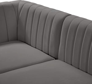 Alina Velvet / Engineered Wood / Metal / Foam Contemporary Grey Velvet Modular Sectional - 145" W x 93" D x 31" H