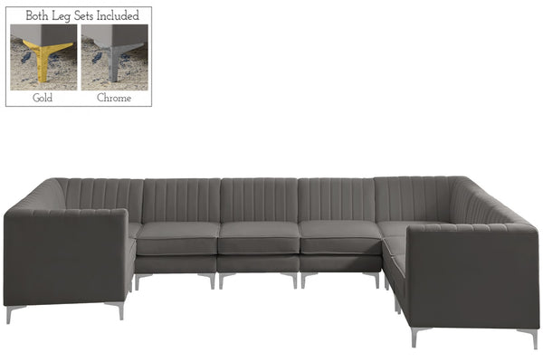 Alina Velvet / Engineered Wood / Metal / Foam Contemporary Grey Velvet Modular Sectional - 145" W x 93" D x 31" H