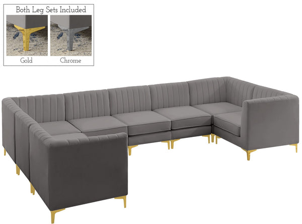 Alina Velvet / Engineered Wood / Metal / Foam Contemporary Grey Velvet Modular Sectional - 145" W x 93" D x 31" H