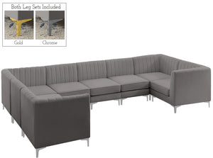 Alina Velvet / Engineered Wood / Metal / Foam Contemporary Grey Velvet Modular Sectional - 145" W x 93" D x 31" H