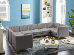 Alina Velvet / Engineered Wood / Metal / Foam Contemporary Grey Velvet Modular Sectional - 145" W x 93" D x 31" H