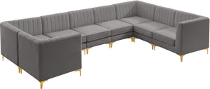 Alina Velvet / Engineered Wood / Metal / Foam Contemporary Grey Velvet Modular Sectional - 145" W x 93" D x 31" H