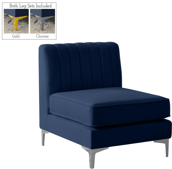 Alina Velvet / Engineered Wood / Metal / Foam Contemporary Navy Velvet Armless Chair - 26" W x 33.5" D x 31" H