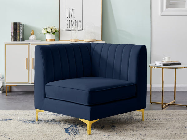 Alina Velvet / Engineered Wood / Metal / Foam Contemporary Navy Velvet Corner Chair - 33.5" W x 33.5" D x 31" H
