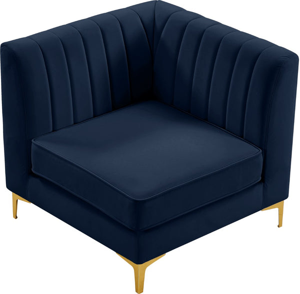 Alina Velvet / Engineered Wood / Metal / Foam Contemporary Navy Velvet Corner Chair - 33.5" W x 33.5" D x 31" H