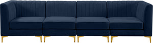 Alina Velvet / Engineered Wood / Metal / Foam Contemporary Navy Velvet Modular Sofa - 119" W x 33.5" D x 31" H
