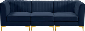 Alina Velvet / Engineered Wood / Metal / Foam Contemporary Navy Velvet Modular Sofa - 93" W x 33.5" D x 31" H