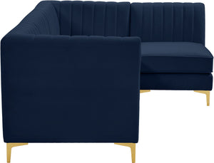 Alina Velvet / Engineered Wood / Metal / Foam Contemporary Navy Velvet Modular Sectional - 93" W x 67" D x 31" H