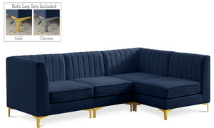 Alina Velvet / Engineered Wood / Metal / Foam Contemporary Navy Velvet Modular Sectional - 93" W x 67" D x 31" H