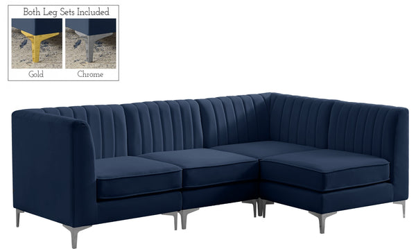 Alina Velvet / Engineered Wood / Metal / Foam Contemporary Navy Velvet Modular Sectional - 93" W x 67" D x 31" H