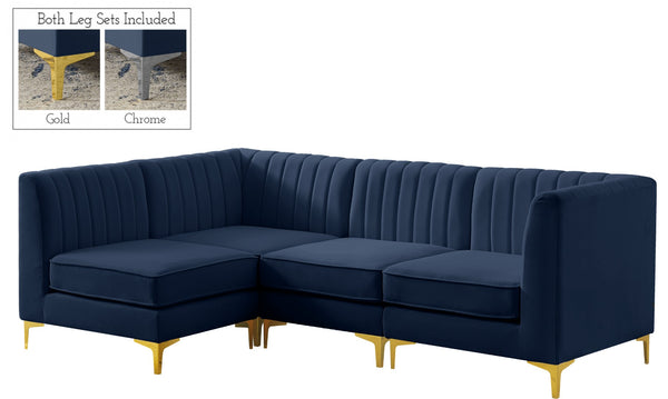 Alina Velvet / Engineered Wood / Metal / Foam Contemporary Navy Velvet Modular Sectional - 93" W x 67" D x 31" H