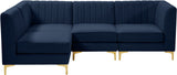 Alina Velvet / Engineered Wood / Metal / Foam Contemporary Navy Velvet Modular Sectional - 93" W x 67" D x 31" H