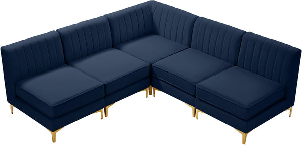 Alina Velvet / Engineered Wood / Metal / Foam Contemporary Navy Velvet Modular Sectional - 85.5" W x 85.5" D x 31" H