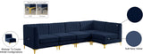 Alina Velvet / Engineered Wood / Metal / Foam Contemporary Navy Velvet Modular Sectional - 119" W x 59.5" D x 31" H