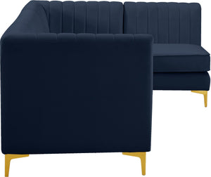 Alina Velvet / Engineered Wood / Metal / Foam Contemporary Navy Velvet Modular Sectional - 119" W x 59.5" D x 31" H