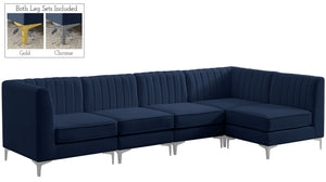 Alina Velvet / Engineered Wood / Metal / Foam Contemporary Navy Velvet Modular Sectional - 119" W x 59.5" D x 31" H
