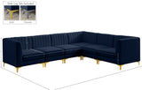 Alina Velvet / Engineered Wood / Metal / Foam Contemporary Navy Velvet Modular Sectional - 119" W x 93" D x 31" H