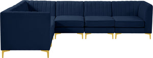 Alina Velvet / Engineered Wood / Metal / Foam Contemporary Navy Velvet Modular Sectional - 119" W x 93" D x 31" H