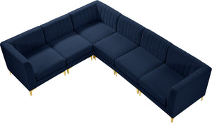 Alina Velvet / Engineered Wood / Metal / Foam Contemporary Navy Velvet Modular Sectional - 119" W x 93" D x 31" H
